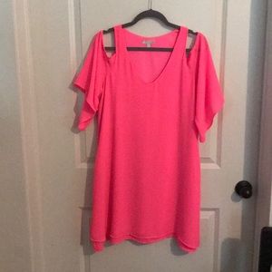 GIANNI BINI Hot Pink Cold Shoulder Dress